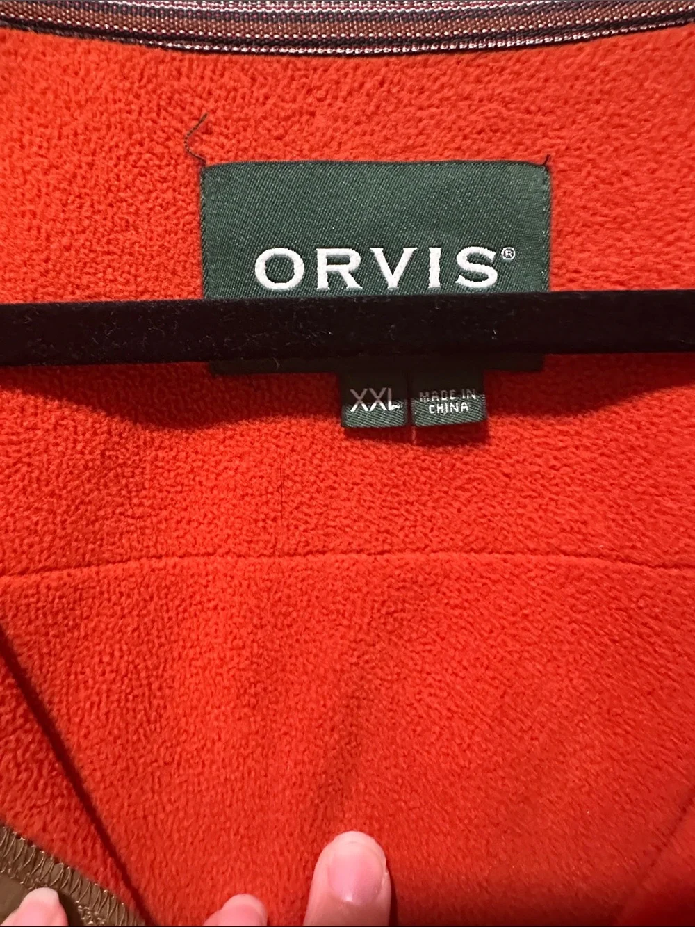Orvis Brown & Tan Full-Zip Fleece Jacket with Orange Lining